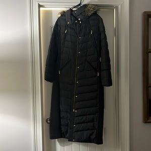 Michael Kors Puffer Long Coat with Faux Fur Hood